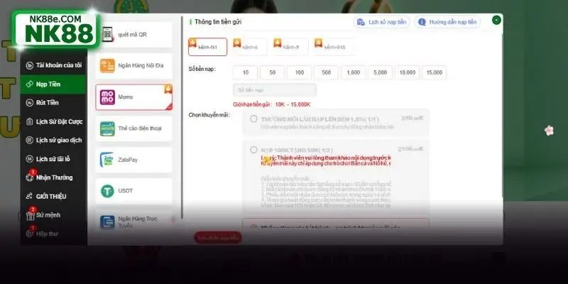 Danh sách các phương thức nạp tiền của nhà cái